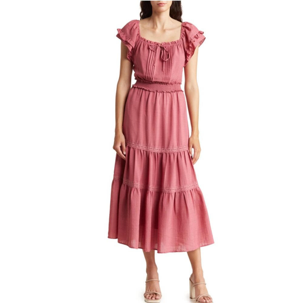 Mila Mae Flutter Sleeve Tiered Gauze Midi Dress NWOT
